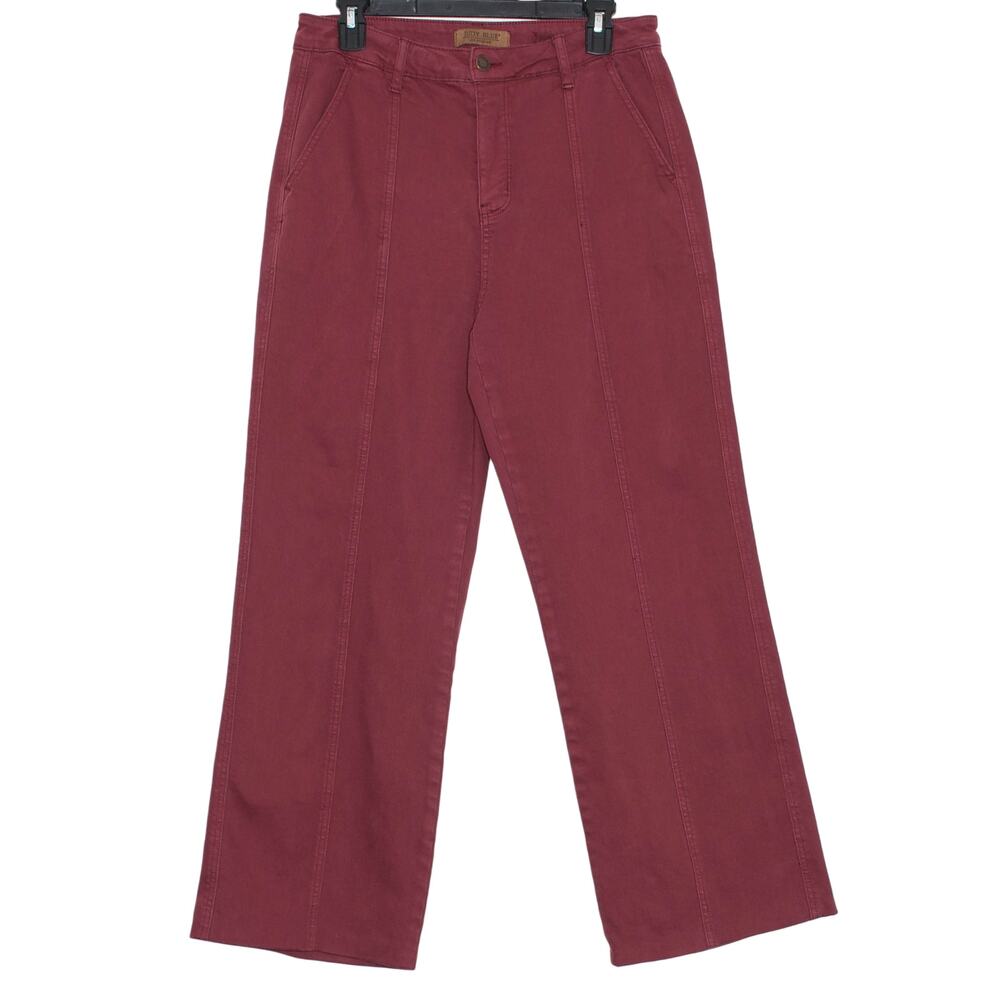 Judy Blue Jeans High Rise Straight Wide Leg Front Seam Minimalist Burgundy 13/31